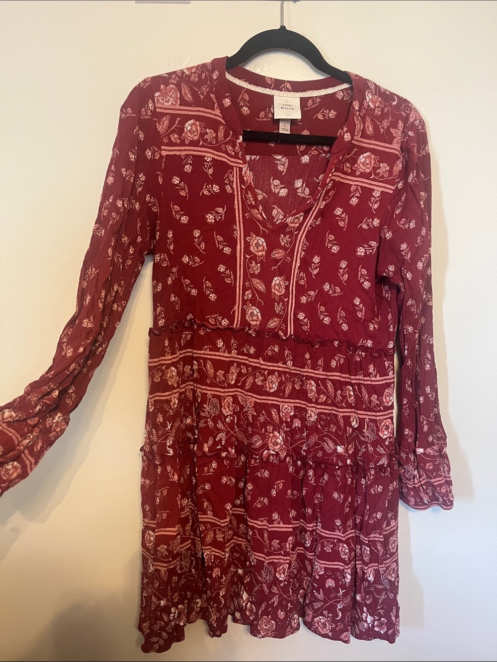 Knox Rose Burgundy Floral Long Sleeve Dress